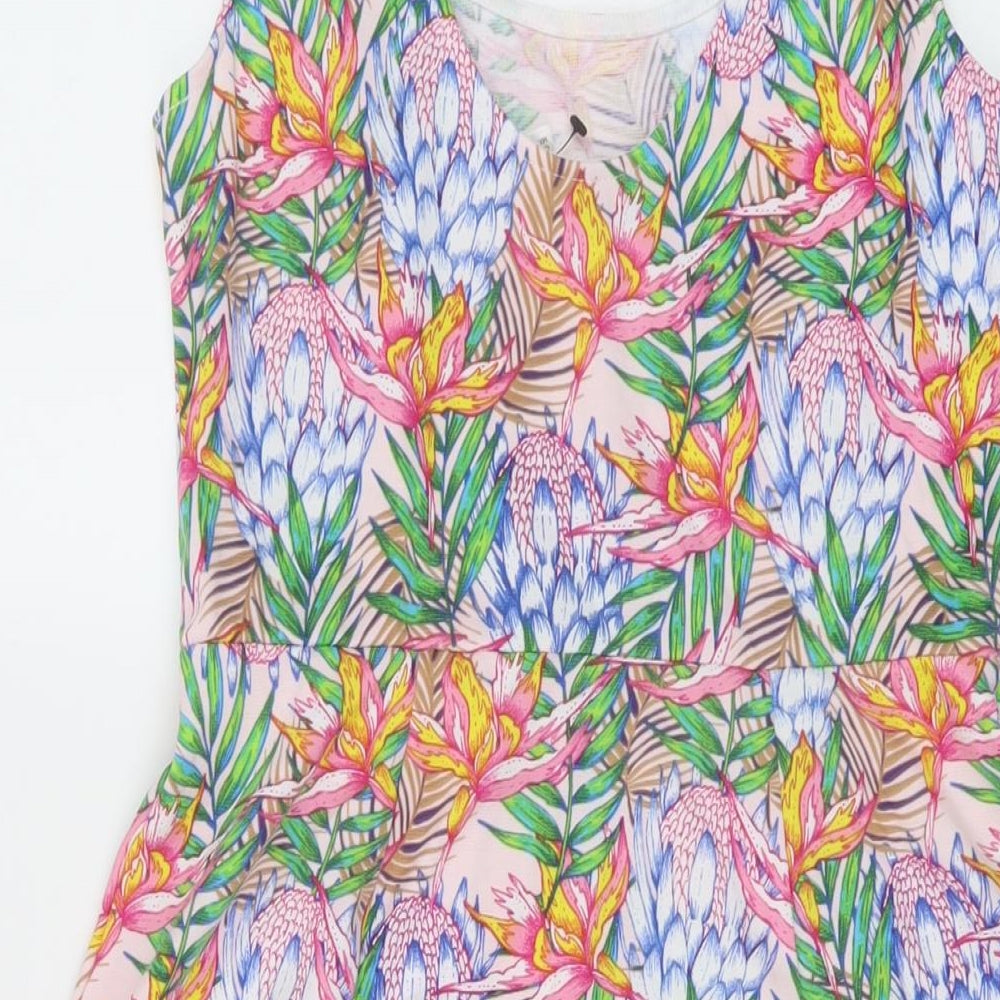 H&M Womens Multicoloured Geometric Polyester A-Line Size 12 Round Neck Pullover