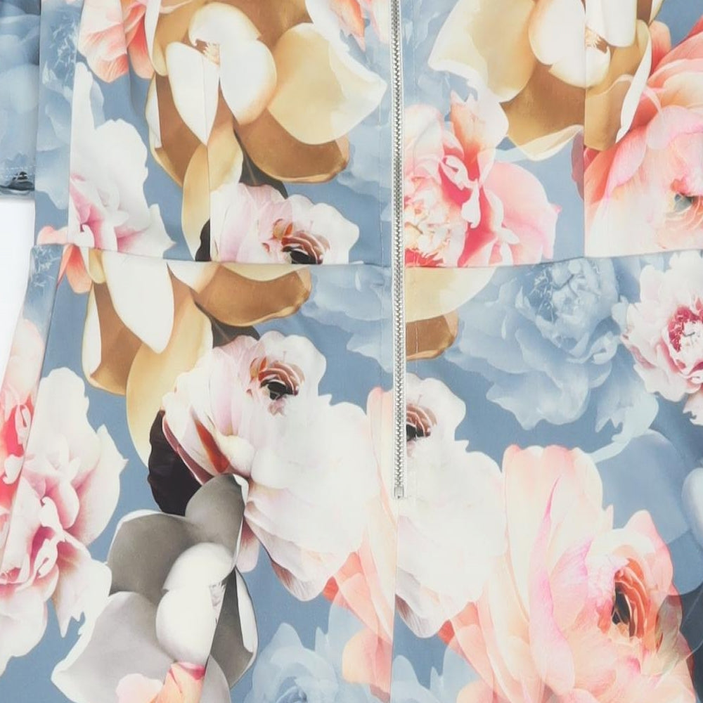 Very Womens Multicoloured Floral Polyester A-Line Size 14 Square Neck Zip