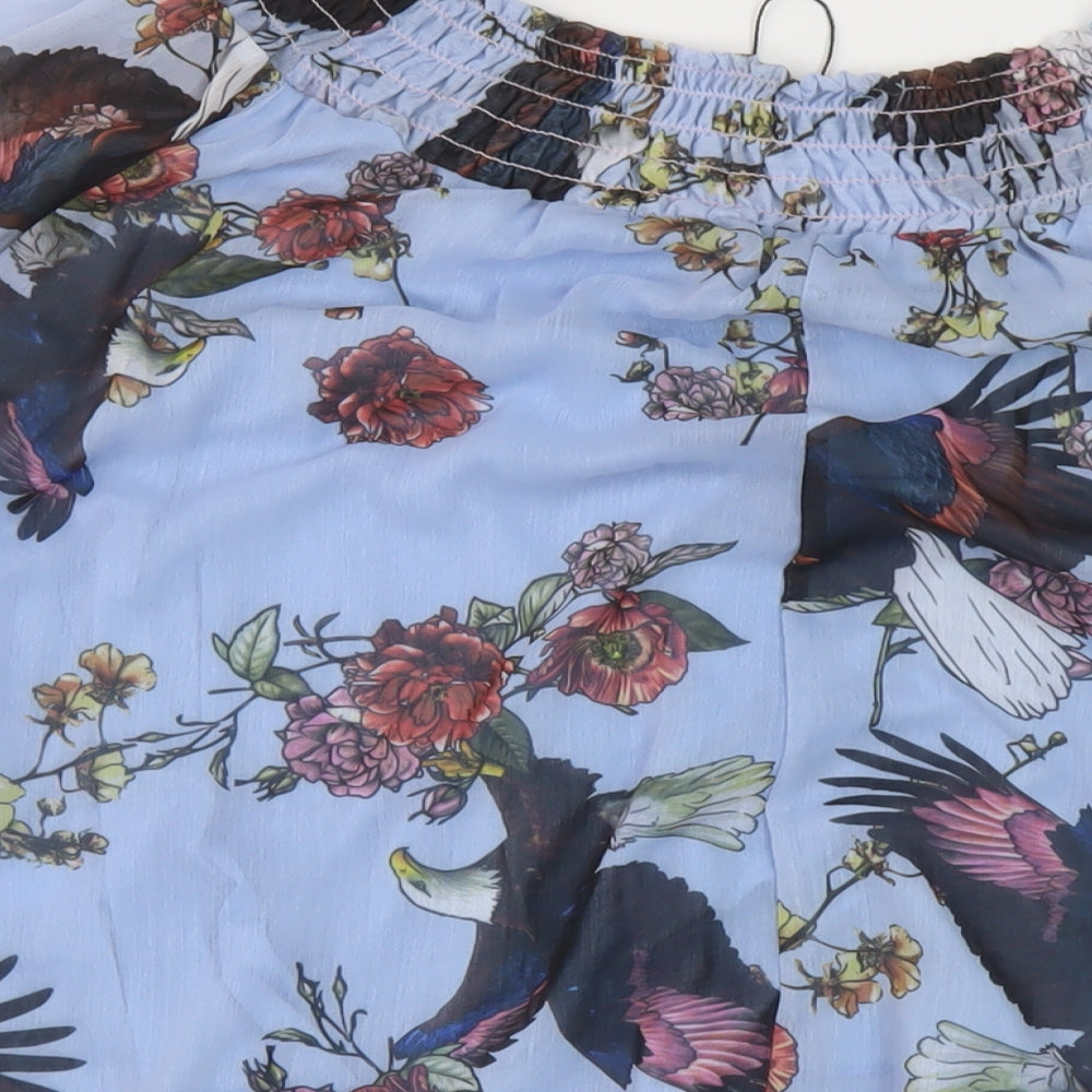 Fox Womens Blue Floral Polyester Basic Blouse One Size Square Neck