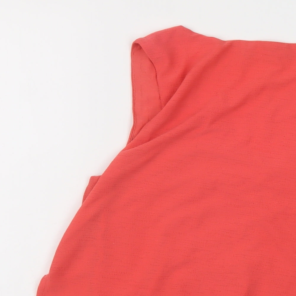 Mango Womens Orange Polyester Basic Tank Size S V-Neck