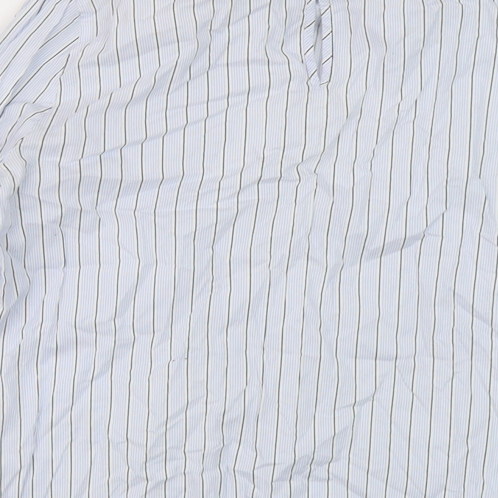 Oasis Womens Blue Striped Cotton Basic Blouse Size 10 Round Neck