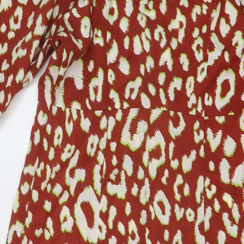 Kitiri Womens Brown Animal Print Polyester A-Line Size 8 V-Neck Button