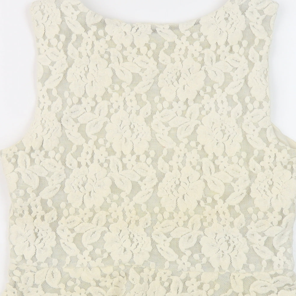 H&M Womens Ivory Cotton Basic Blouse Size 10 Round Neck