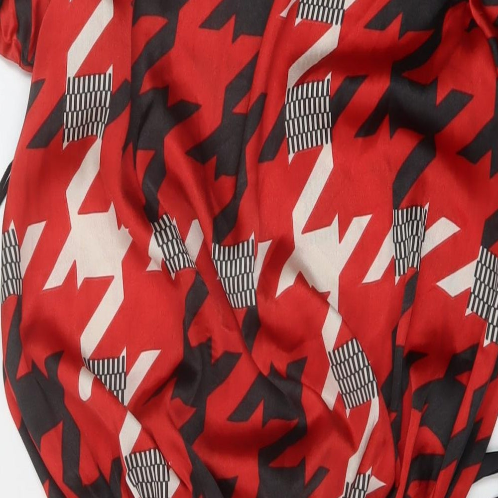 NEXT Womens Red Geometric Polyester Basic Blouse Size 14 Round Neck