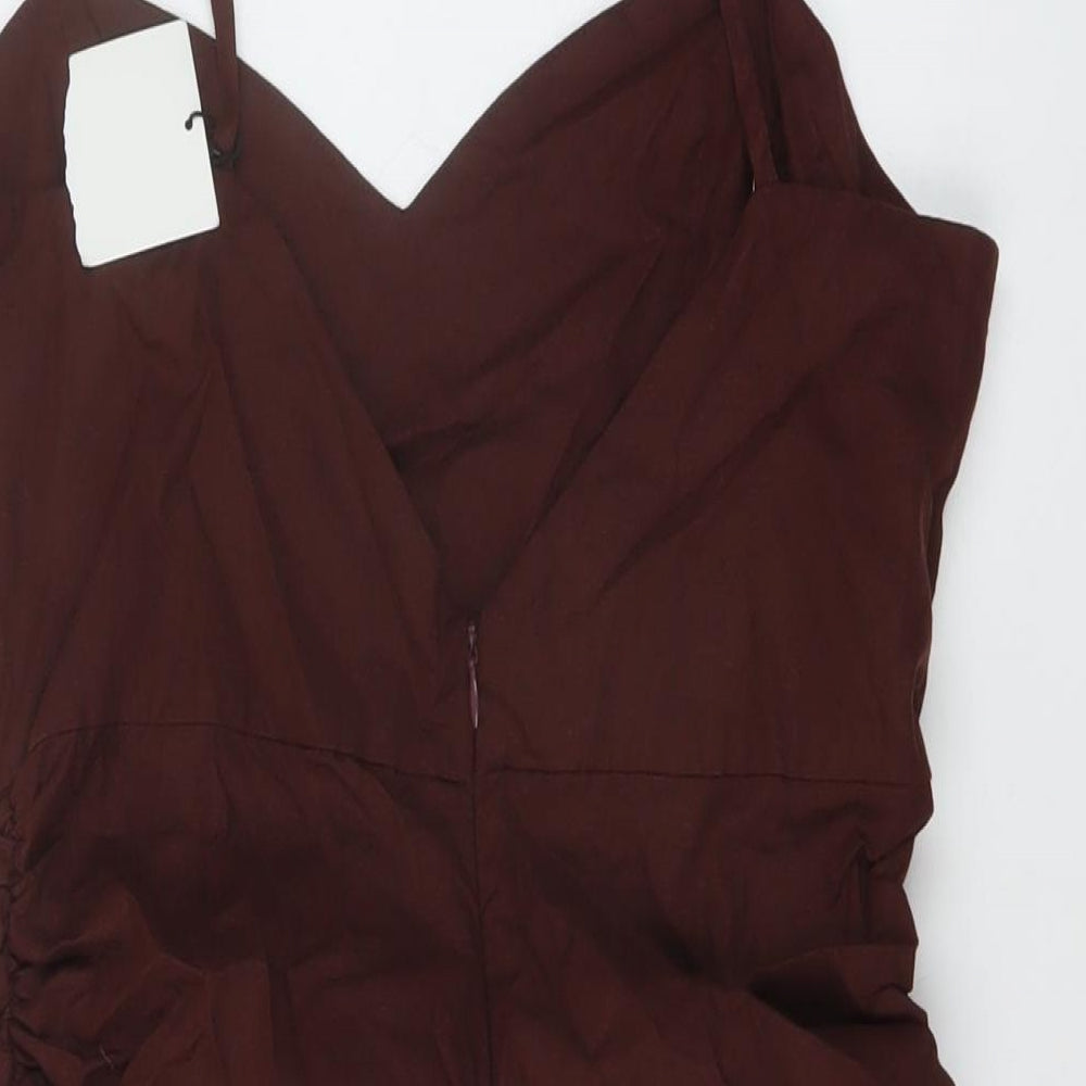 Zara Womens Brown Linen Mini Size L Sweetheart Zip