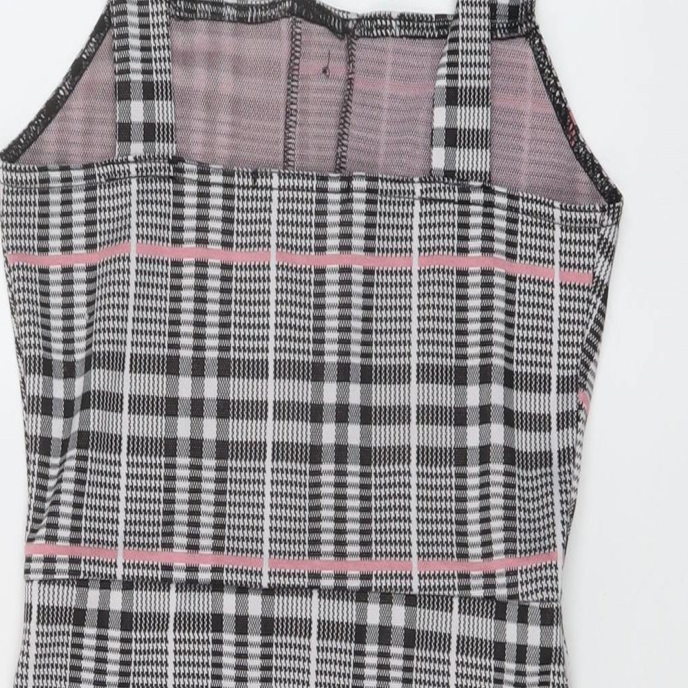 Edge Street Womens Grey Plaid Polyester Mini Size 10 Square Neck Pullover