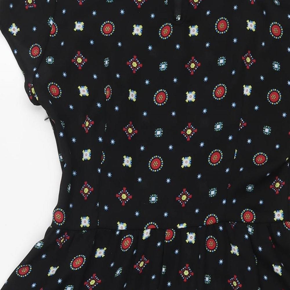 Cameo Rose Womens Black Geometric Polyester A-Line Size 10 Collared Zip