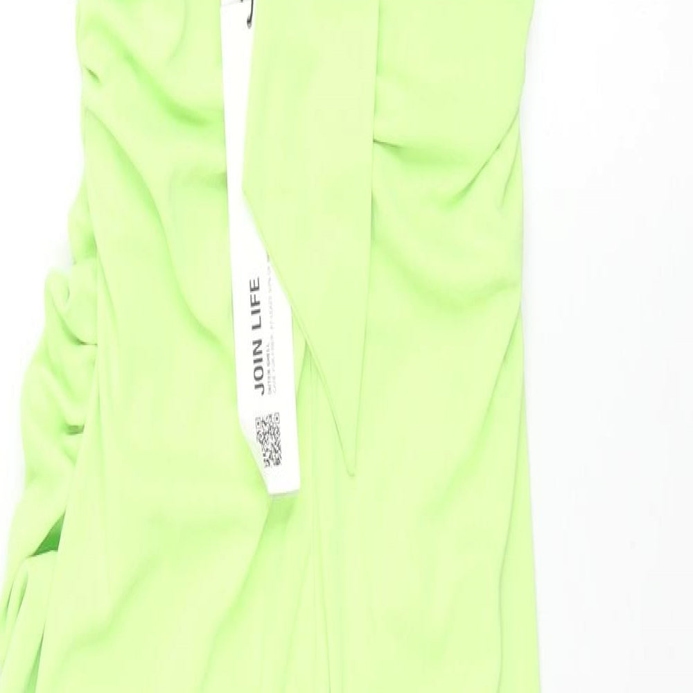 Zara Womens Green Polyester Maxi Size M Halter Tie - Rouched