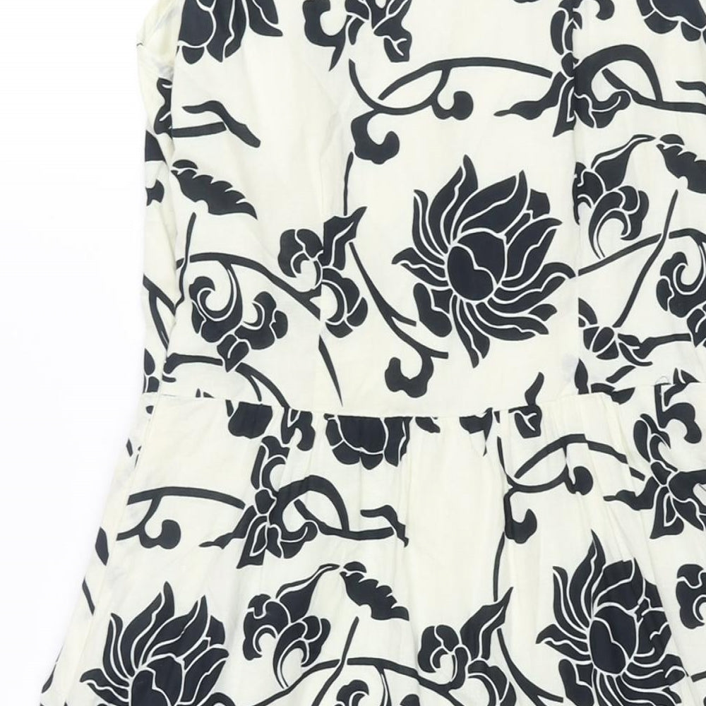 VILA Womens Ivory Geometric Cotton Shift Size XS V-Neck Zip - Lace Hem