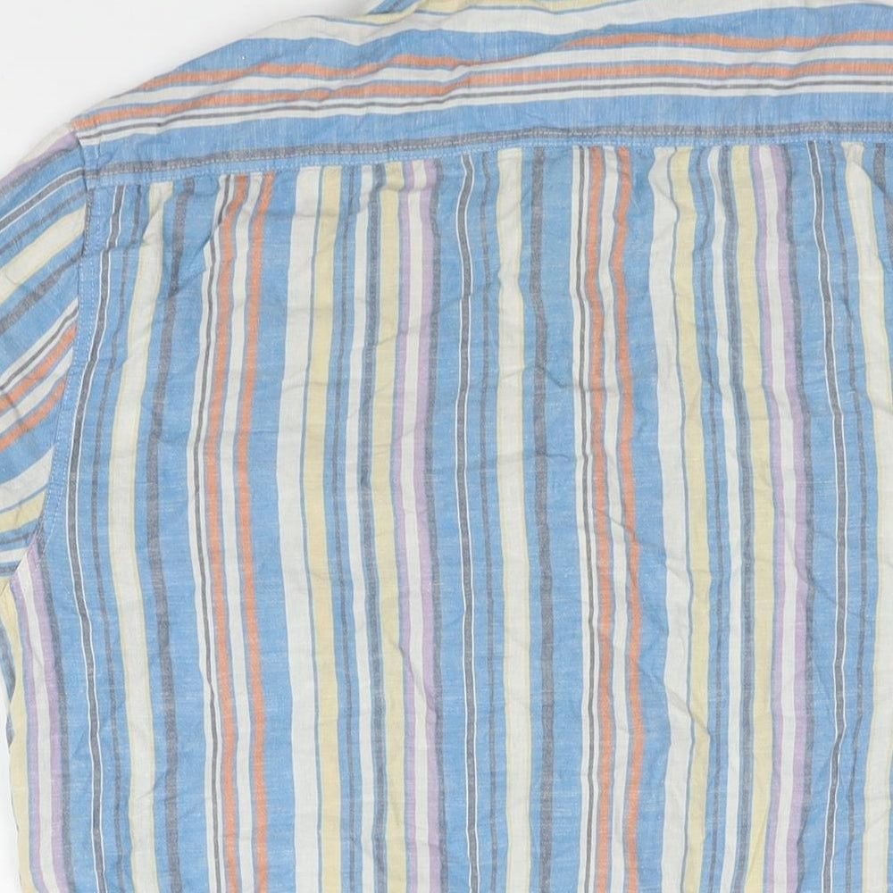 BHS Mens Multicoloured Striped Cotton Button-Up Size M Collared Button