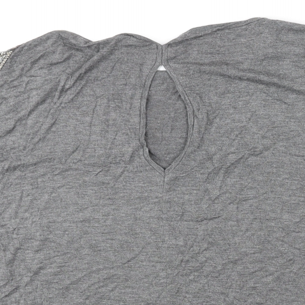Warehouse Womens Grey Polyester Basic Blouse Size 14 Round Neck - Sequin Detail