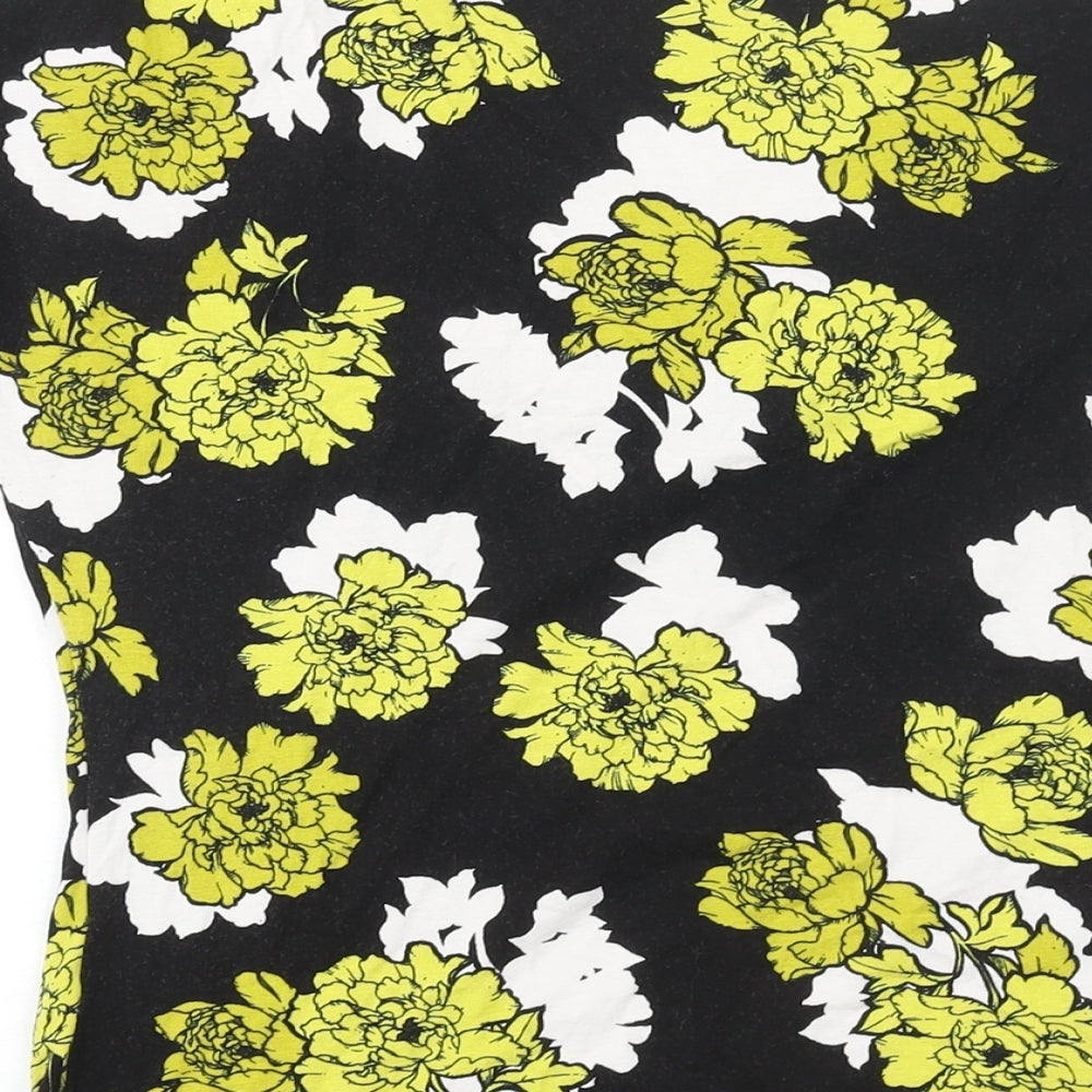 Debenhams Womens Black Floral Viscose Basic Blouse Size 12 Cowl Neck