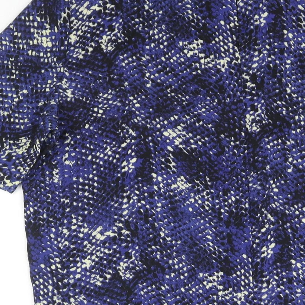 Marks & Spencer Womens Blue Animal Print Polyester Basic Blouse Size 10 Round Neck - Snakeskin Print