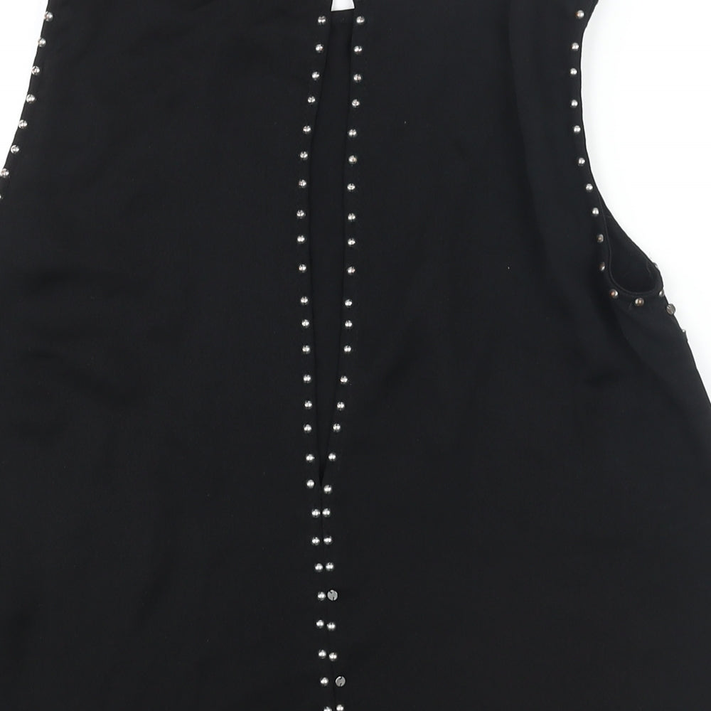 H&M Womens Black Polyester Camisole Blouse Size 8 Round Neck - Stud Detail Open Back
