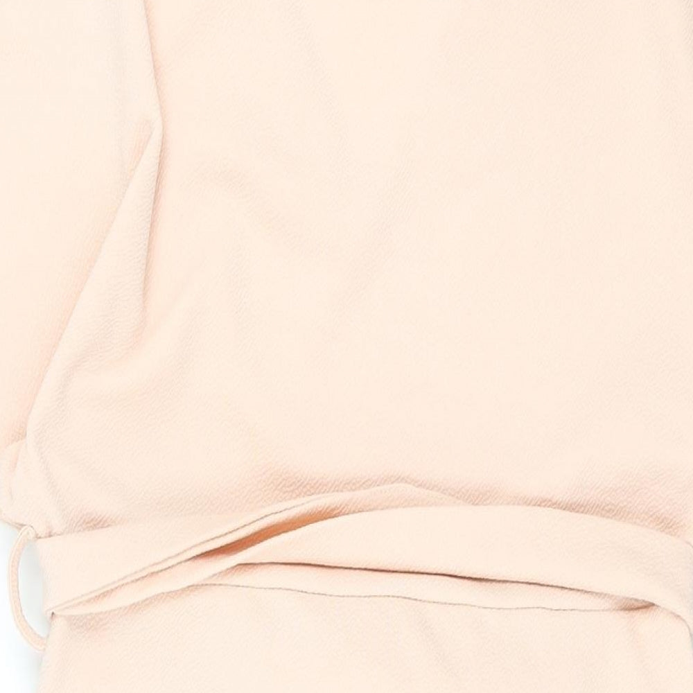 Boohoo Womens Pink Polyester Shift Size 14 V-Neck Pullover - Belted Batwing Sleeve