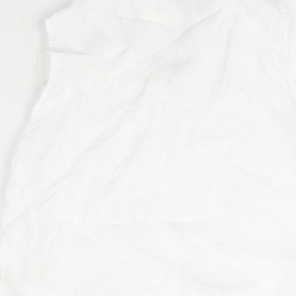 Zara Womens White Linen Camisole Blouse Size L Round Neck - Frill