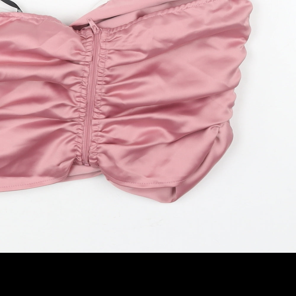 Missguided Womens Pink Polyester Cropped Blouse Size 8 Sweetheart - Rouched Cut Out