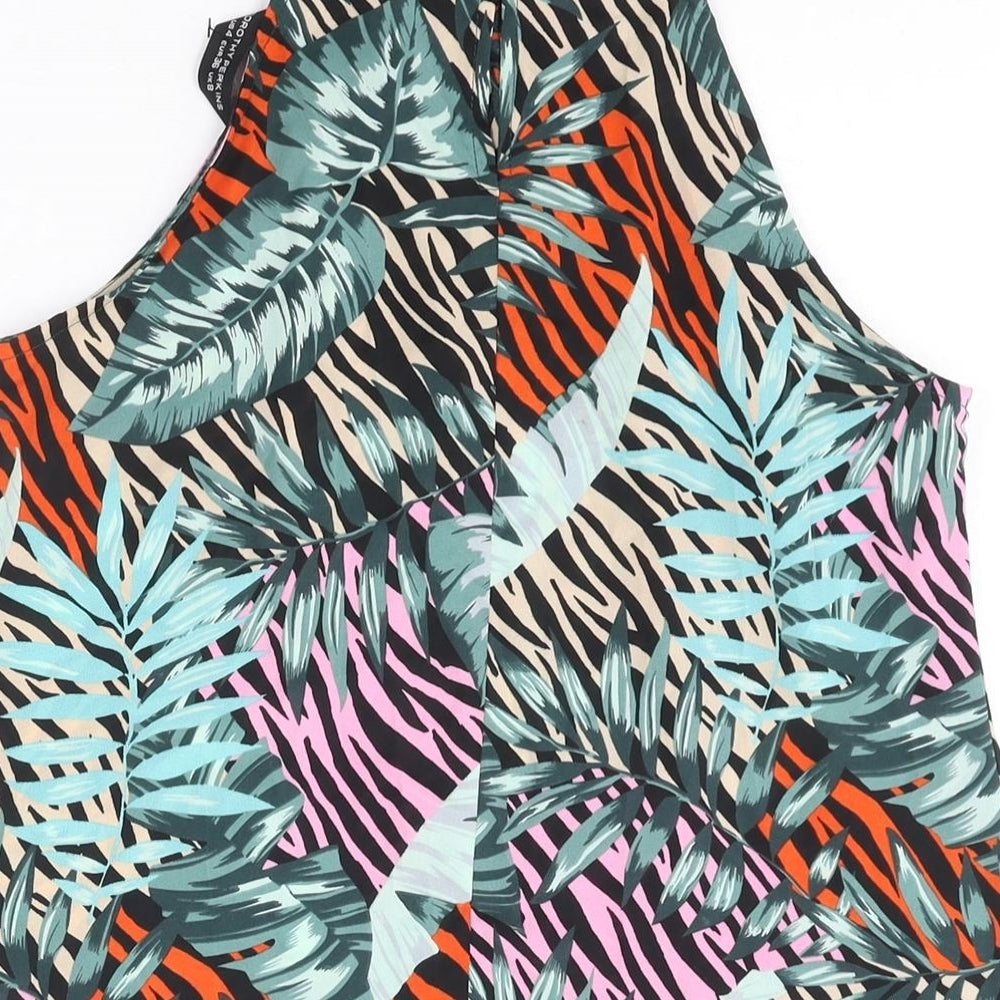 Dorothy Perkins Womens Multicoloured Geometric Polyester Camisole Blouse Size 8 Mock Neck - Frill Plant Print