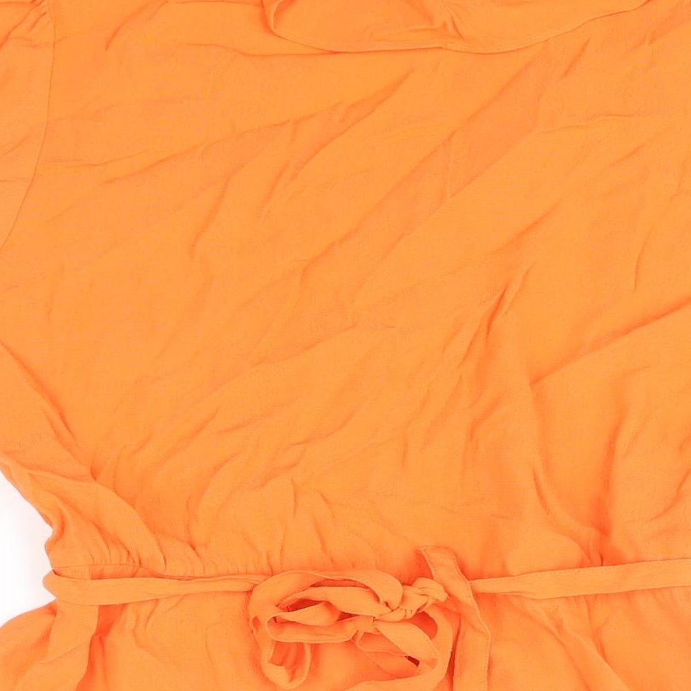 Marks & Spencer Womens Orange Viscose Basic Blouse Size 16 V-Neck - Belted Peplum Frill