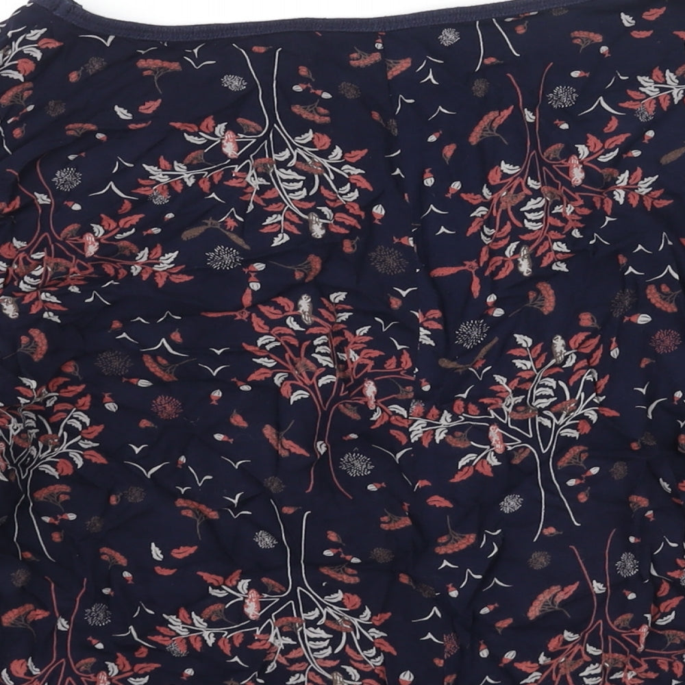 Marks & Spencer Womens Blue Geometric Viscose Basic Blouse Size 10 Boat Neck
