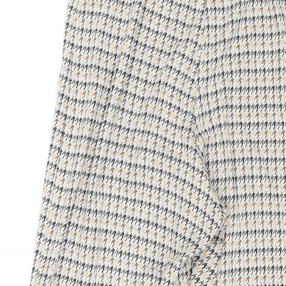 Miss Selfridge Womens Multicoloured Geometric Polyester Cropped Trousers Size 8 L22 in Regular - Houndstooth Print Button Detail