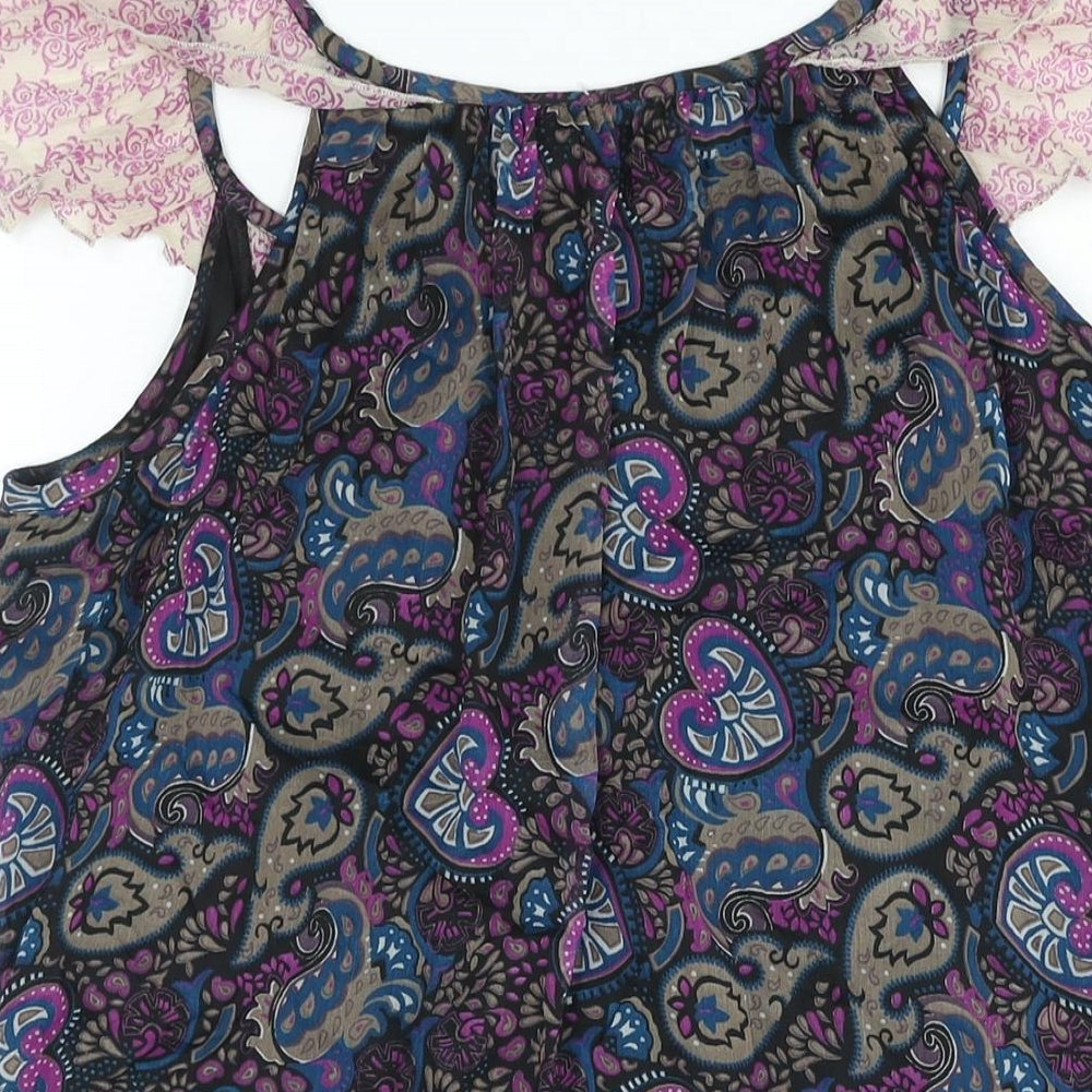 Editions Womens Multicoloured Geometric Polyester Shift Size 14 Scoop Neck Button - Frill