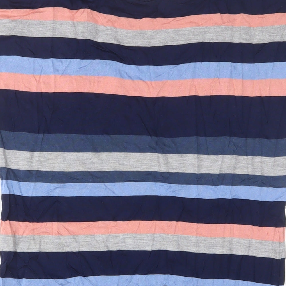 Oasis Womens Multicoloured Striped Viscose Basic T-Shirt Size XS Crew Neck - Embroidered, Hearts