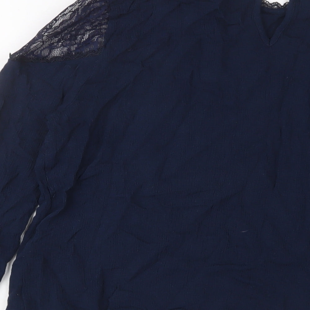 Marks & Spencer Womens Blue Viscose Basic Blouse Size 16 Crew Neck