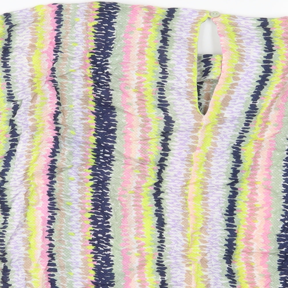 Warehouse Womens Multicoloured Striped Viscose Basic T-Shirt Size 10 Crew Neck