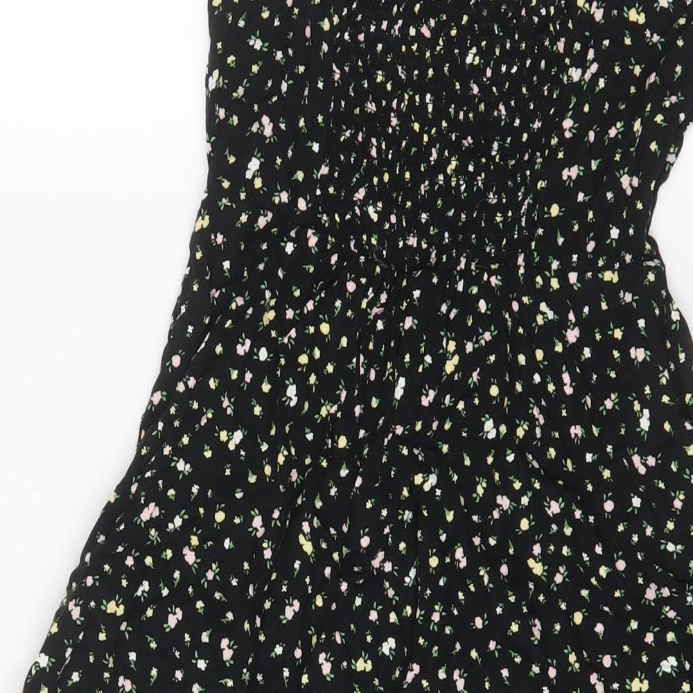 H&M Womens Black Floral Viscose A-Line Size 6 V-Neck Pullover