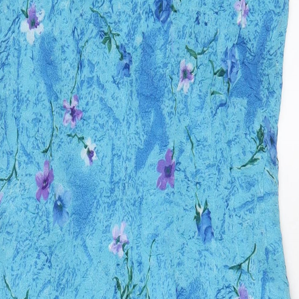 Adini Womens Blue Floral Polyester A-Line Size S Square Neck Pullover