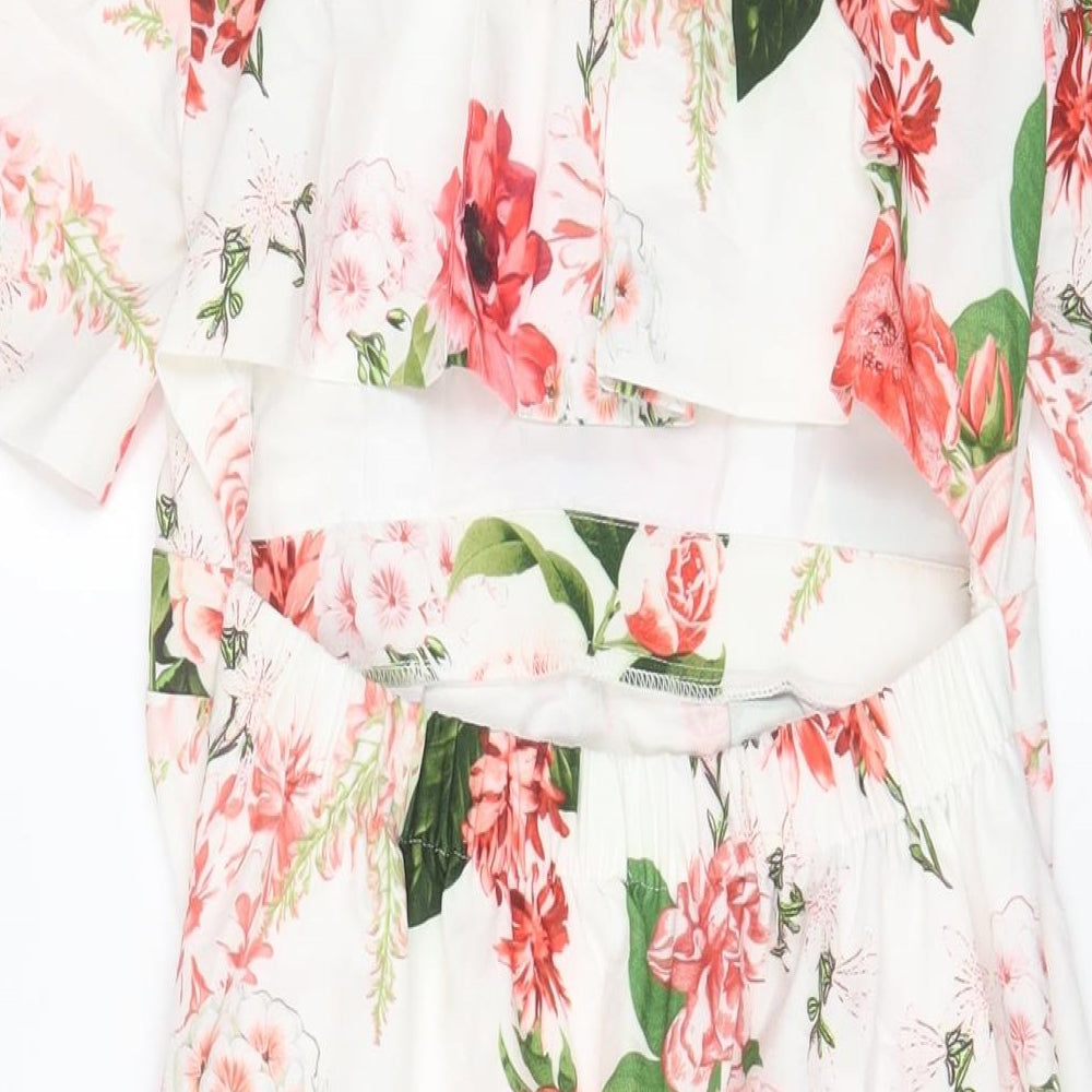 ASOS Womens White Floral Polyester Sheath Size 8 Crew Neck Zip
