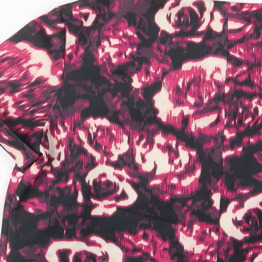 Dorothy Perkins Womens Purple Floral Polyester Basic T-Shirt Size 14 Crew Neck