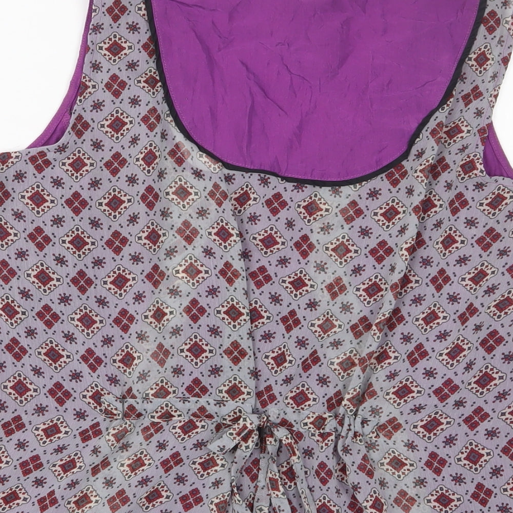 NEXT Womens Purple Geometric Polyester Basic Tank Size 12 Scoop Neck - Beaded