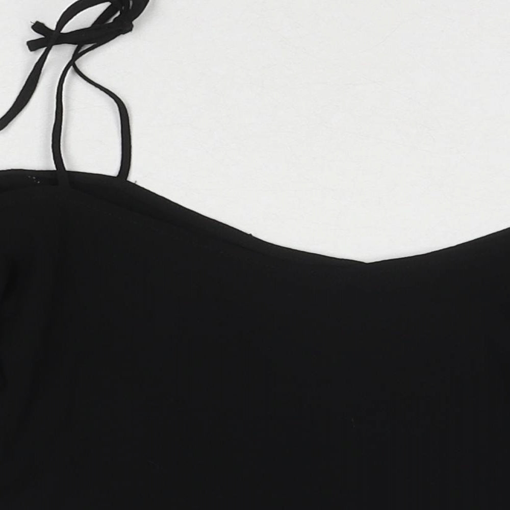 Topshop Womens Black Polyester Basic T-Shirt Size 10 Boat Neck
