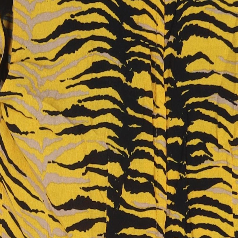 Wallis Womens Yellow Animal Print Polyester Tank Dress Size 12 Round Neck Pullover - Tiger Print