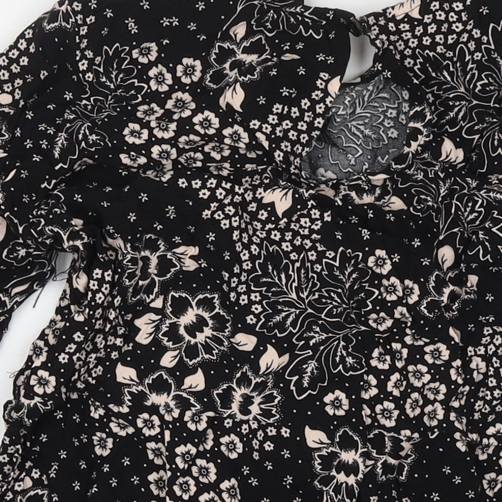 New Look Womens Black Geometric Viscose A-Line Size 8 Round Neck Button
