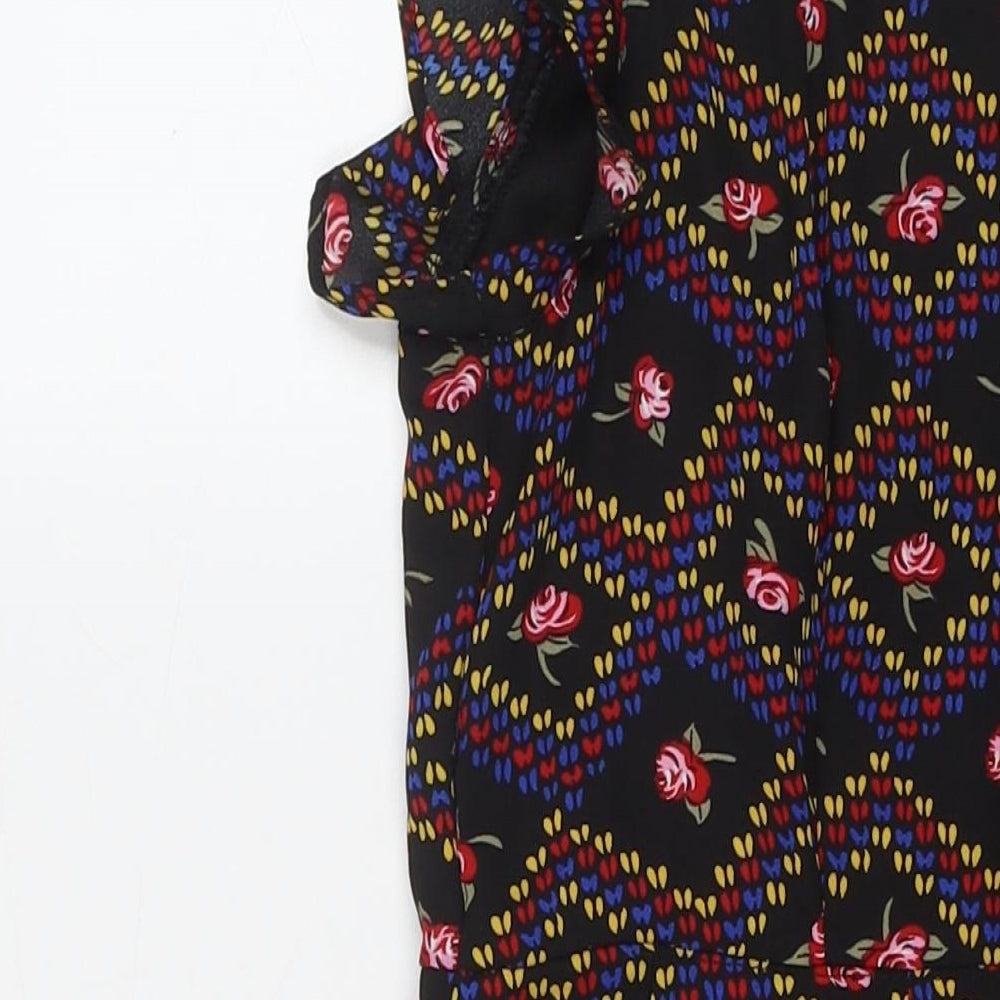 New Look Womens Multicoloured Floral Polyester Trapeze & Swing Size S Round Neck Zip