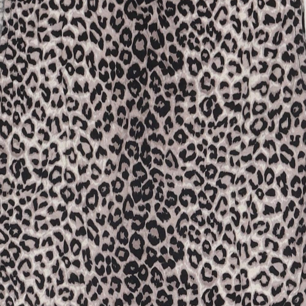 Oasis Womens Beige Animal Print Polyester Basic T-Shirt Size S Round Neck