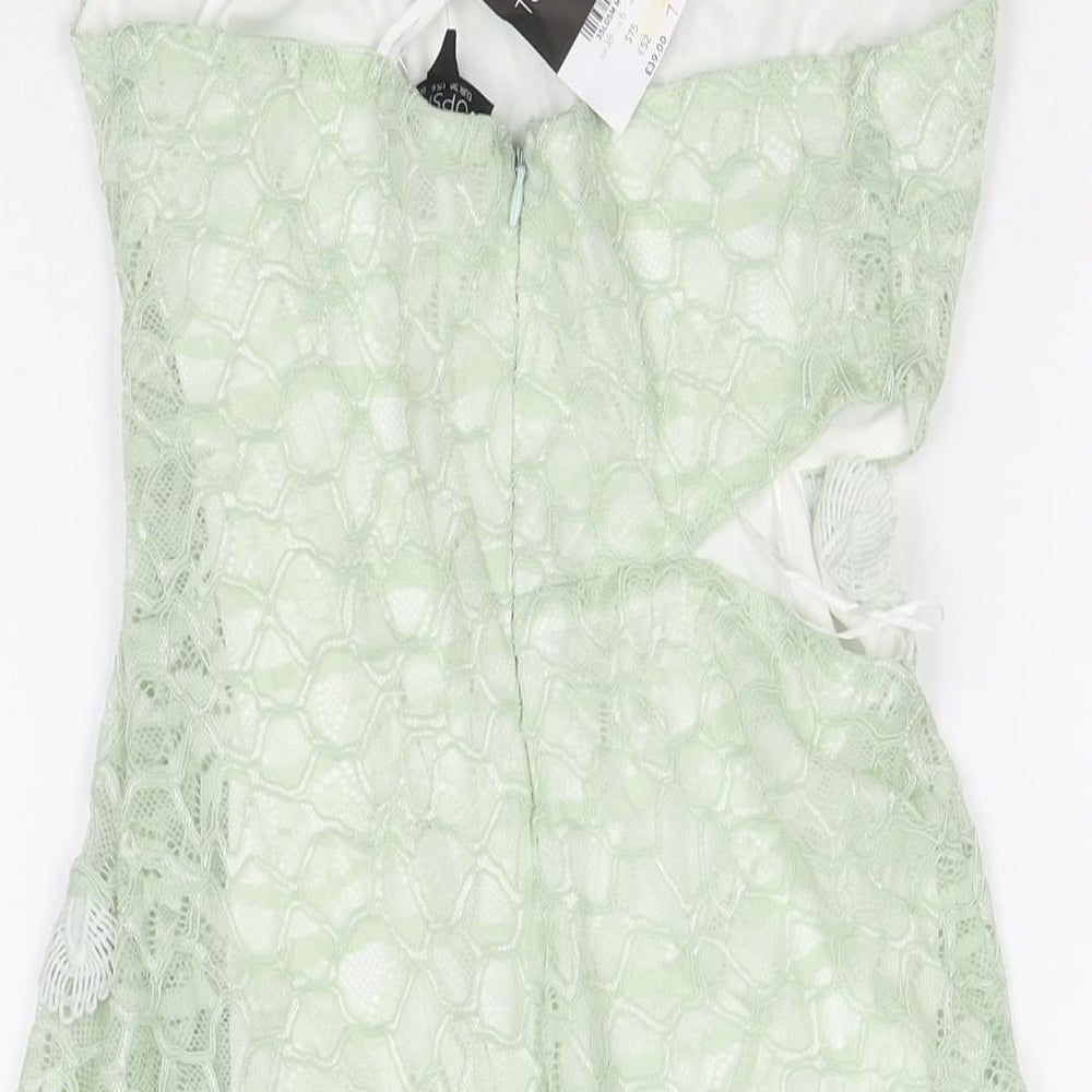 Topshop Womens Green Polyester Bodycon Size 10 V-Neck Zip