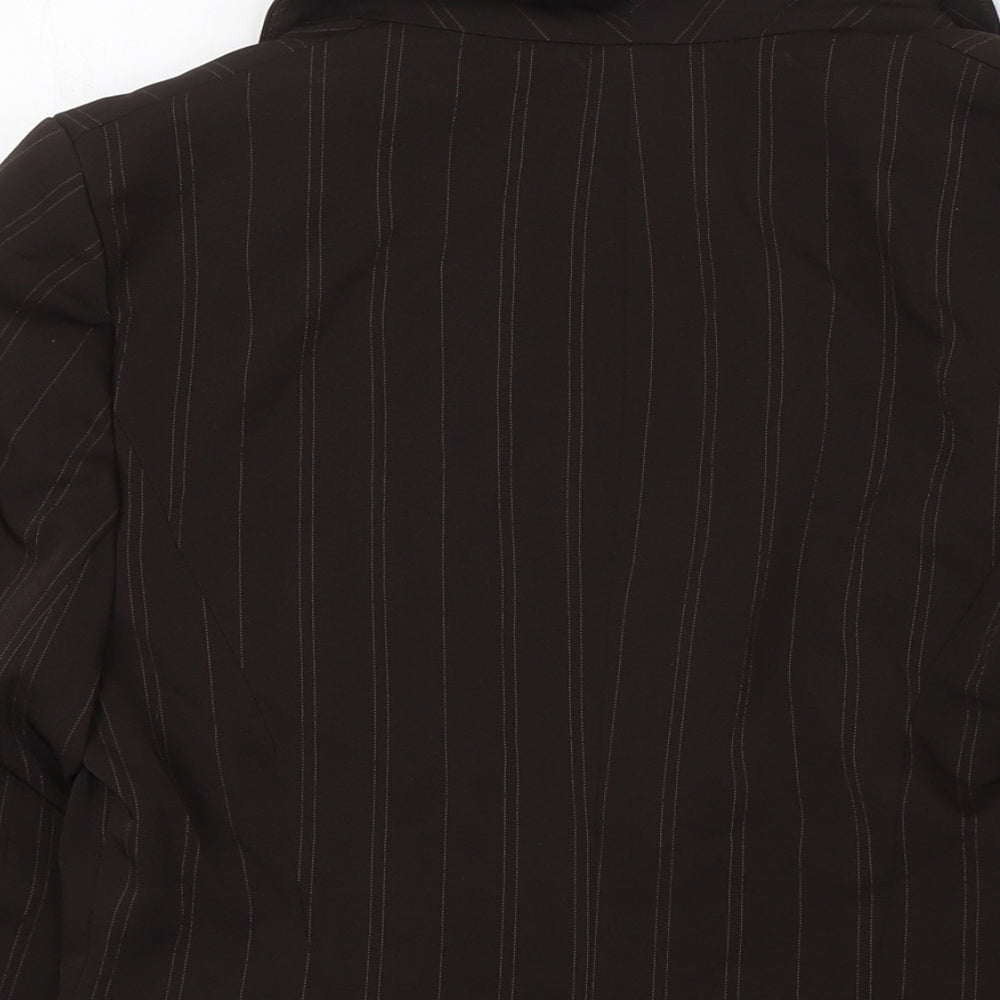 Select Womens Brown Striped Jacket Size 12 Button - Single Button Closure