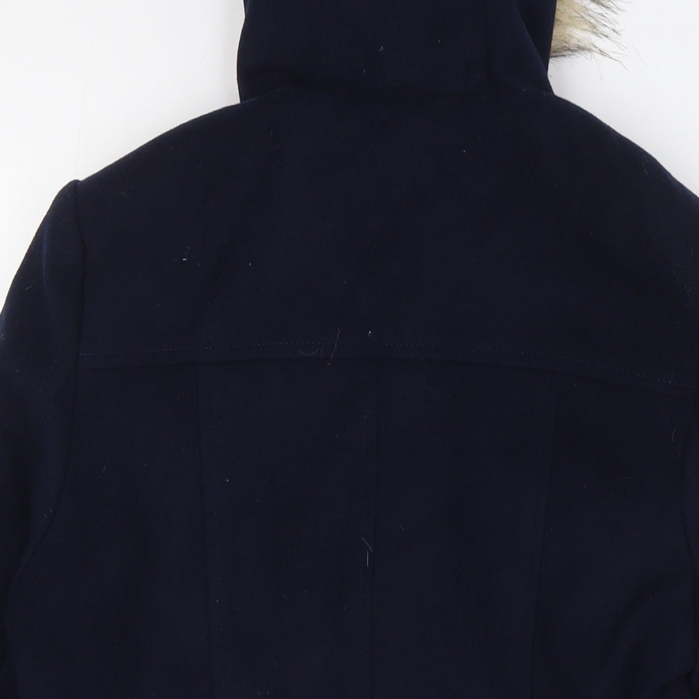 Forever 21 Womens Blue Parka Coat Size S Snap - Fue Fur Trim