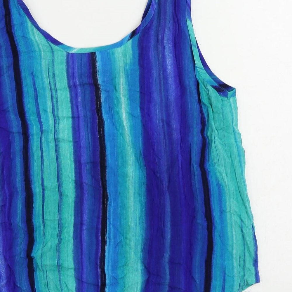 Roman Womens Blue Striped Viscose Basic Tank Size 12 Scoop Neck