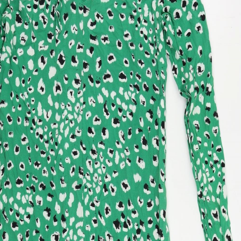 VILA Womens Green Animal Print Viscose Sheath Size 8 Boat Neck Tie - Ruffle