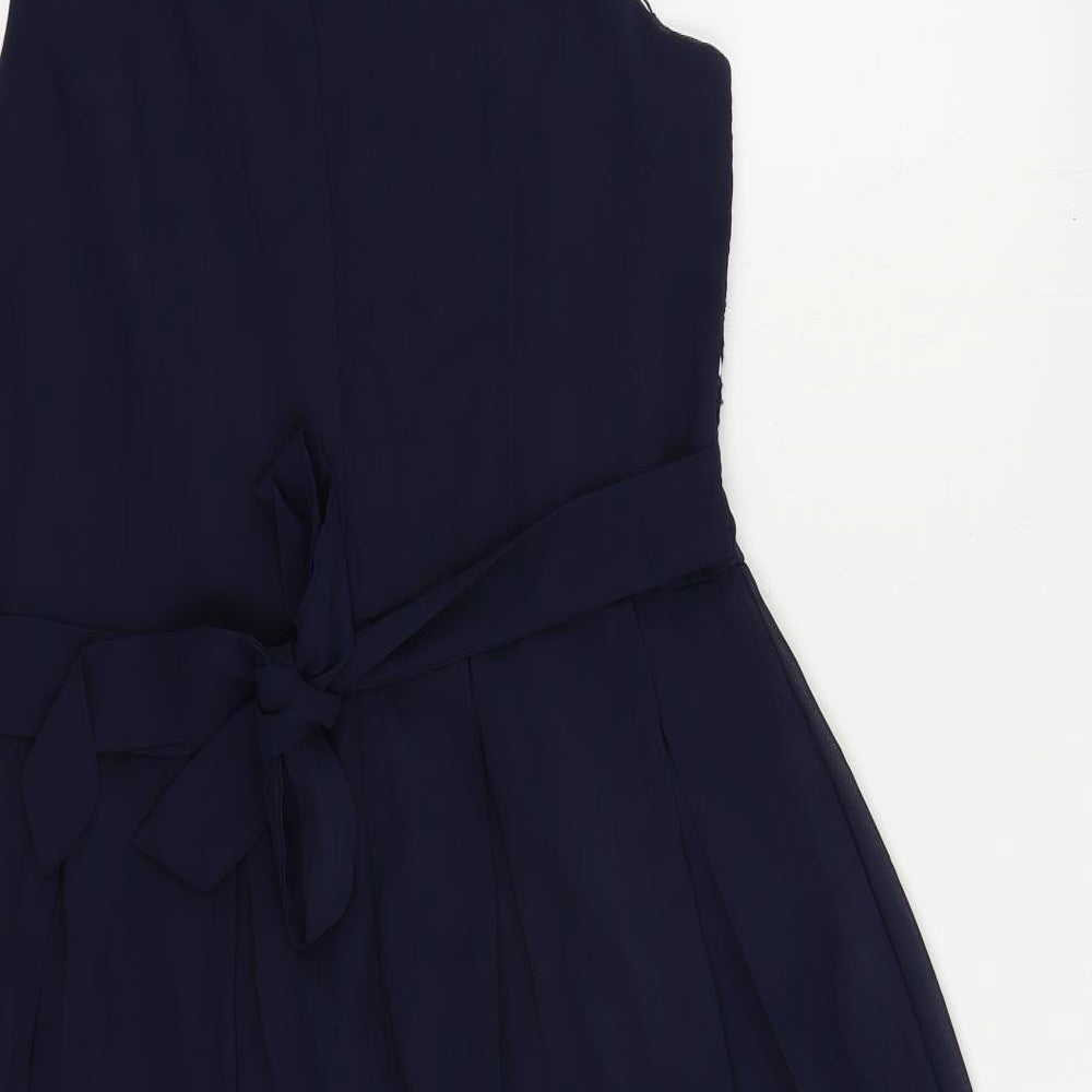 Quiz Womens Blue Polyester Fit & Flare Size 10 Round Neck Zip - Lace Detail