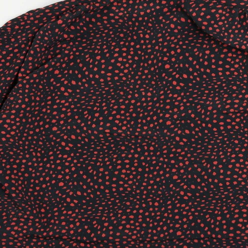 Topshop Womens Black Animal Print Polyester Basic Button-Up Size 10 Collared