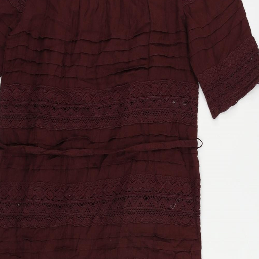 nice things Womens Purple Cotton Sheath Size 8 Square Neck Pullover - Lace Detail