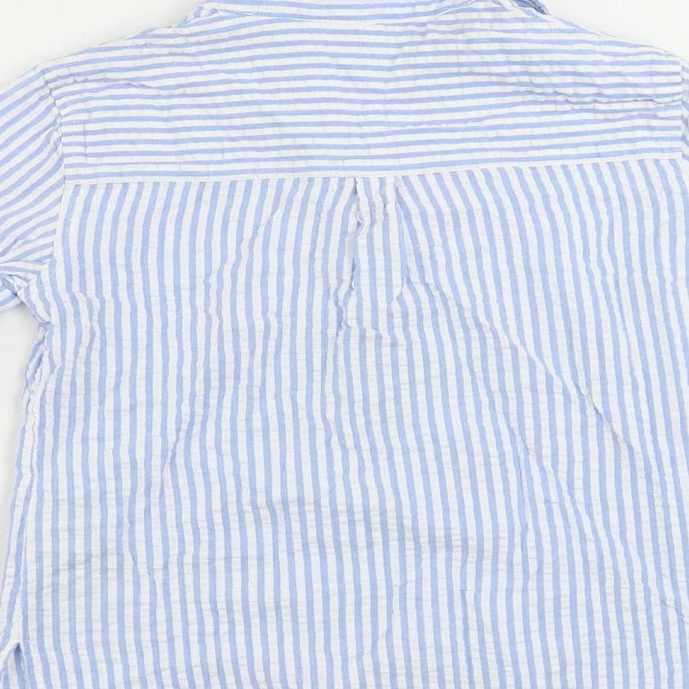 Dorothy Perkins Womens Blue Striped Cotton Basic Button-Up Size 8 Collared