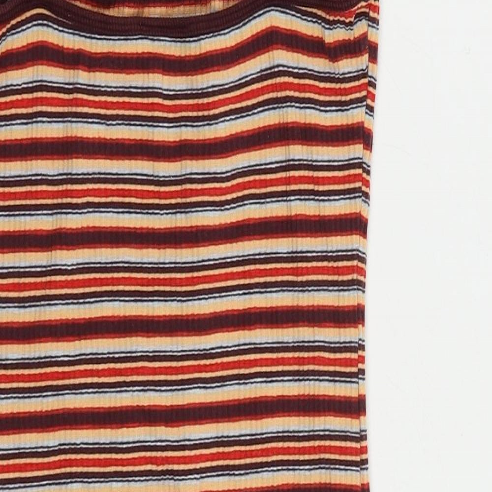 Topshop Womens Multicoloured Striped Cotton Mini Size 10 Square Neck Pullover
