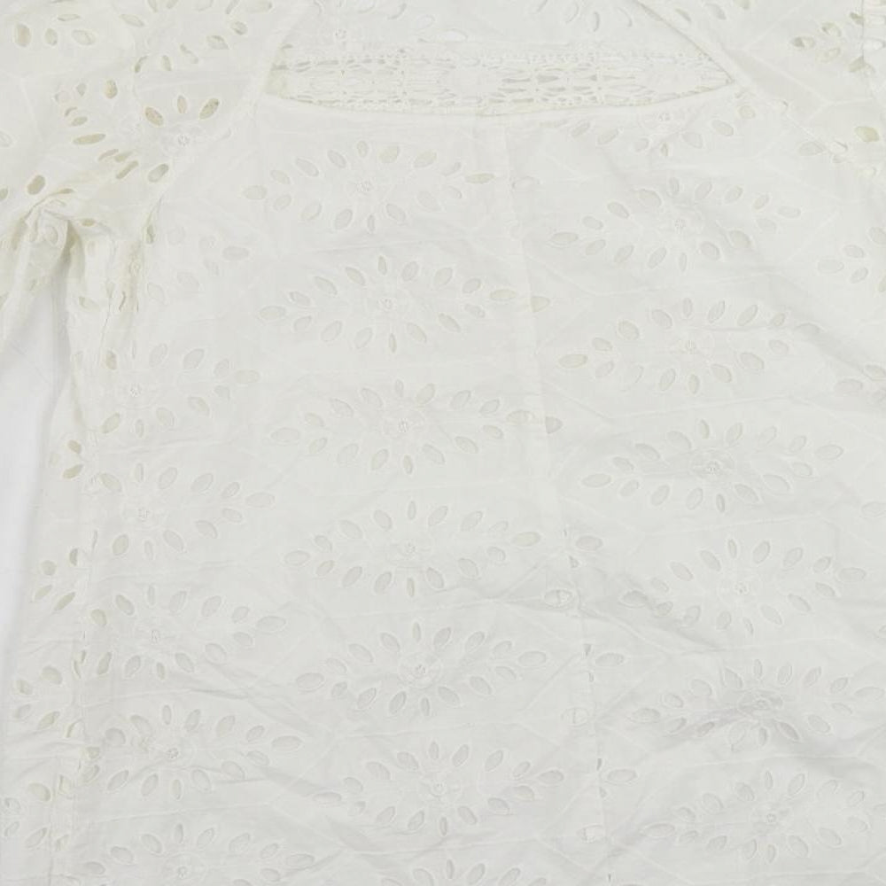 Miss Selfridge Womens White Cotton Shift Size 12 Round Neck Button - Broderie Anglaise